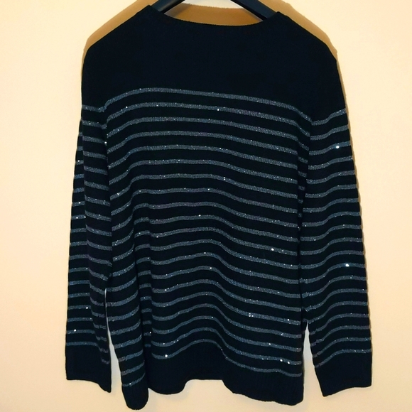 Joe Fresh| NWT Black Silver Striped Sweater With Sparkly Sequined Effect - Picture 3 of 16